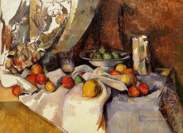 Still life Painting - Still Life Post Bottle Cup and Fruit Paul Cezanne